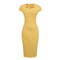 Tonval 폴카 도트 높은 허리 우아한 Bodycon 연필 드레스 2022 캡 슬리브 여름 미디 코튼 드레스