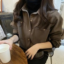 여성셔츠 블라우스 아나운서 앞지퍼 오버핏 가을 새로운 스타일의 두꺼운 셔츠 빈티지