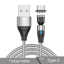 gtwin magnetic usb cable for iphone 충전기 540도 회전 usb type c 케이블 for xiaomi samsung magnet charge micr, 협력사, C형 은색, 2m