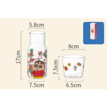 짱구 크레용신짱 물병 우유 주스 냉장고물병 내열유리 투명 음료수 500ML, 짱구 내열유리 물병 (아이스크림)