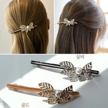 나뭇잎 진주 일자 헤어핀 머리핀 명품 긴머리 반머리 반묶음 큐빅 여자 여성 자동 예쁜 삔