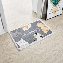 고양이 캐릭터 욕실 화장실 주방 현관 미끄럼방지 발매트, CHARCOAL