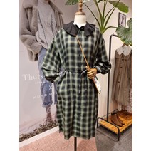 써스데이아일랜드 배색 플리츠 카라 체크 원피스 (T206MOP150W)(1280769)