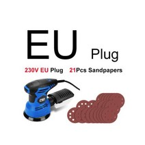 300W 샌딩기 오비탈 샌더 전기샌딩기 21Pcs 125mm 샌드페이퍼 포함 강력한 집진 광택기 PROSTORMER, EU 220-240V, CHINA