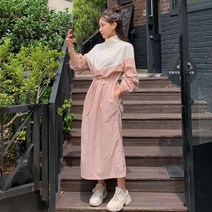 떳다그녀 라느 반집업 배색 롱 원피스