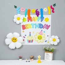 [피앤비유니티]레인보우 데이지 현수막 생일 풍선 세트 펠트 가랜드 모음 숫자풍선 라운드풍선 파티용품 기념일, 04)레인보우 펠트 가랜드