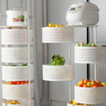 주방 선반 다층 회전 이동 가능한 채소 과일 수납 가정용 거실 욕실수납정리함 수납바구니 원형박스 욕실수납장 바퀴선반 이동식트레이, 높이 60cm 지름 30cm  3단