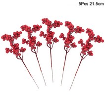 부직포트리 크리스마스 레드 베리 인공 꽃 소나무 콘 분기 트리 장식 선물 포장 파티 DIY 화환 5 개, 06 5pcs red berry