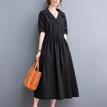 루즈핏 하객룩 데이트룩 빅사이즈 정장원피스 캐주얼 플러스 사이즈 코튼 및 리넨 드레스 여성용 짧은 소매 레이스 업 허리 포옹 슬리밍 빅 헴 라인 린넨 롱