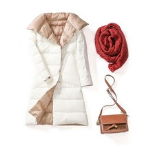 겨울 여성경량롱패딩 누빔 점퍼 다운재킷 화이트 덕 신작 중간 길이 무릎 위 슬리밍 슬림 핏