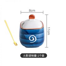 세트 도자기 정리대 우드 조미료통 양념통 소스통 일본 조미료 항아리 세라믹 가정용 설탕 소금 그물 빨간색 주방 조합 글루탐산 나트륨 상자, 나루토 조미료 병 1팩(숟가락 포