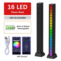 GP LED 무선 사운드 활성화 RGB 라이트 바 음악 픽업 음성 리듬 인식 조명 주변 램프 미적 룸 장식, [08] 16 Black APP Charge, 08 16 Black APP Charge