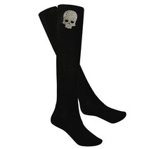 여성 골프니삭스 스컬보석 골프니삭스 무릎아래 테니스 필라테스 골프양말, 블랙