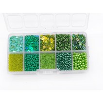 비즈 공예 재료 만들기 세트 DIY 키트 시드비즈 막대비즈 반지 팔찌 크리스탈 스팽글, 사각 10칸 에메랄드