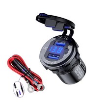36W QC3.0 오토바이 USB 충전기 소켓 LED 디스플레이 금속 스위치 방수 다용도 트럭 자동차 라이터 플러그, 05 Black-Cable