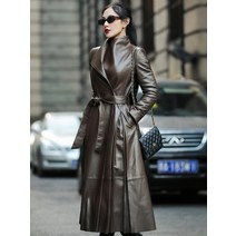말가죽자켓 천연 간절기 여성 라이더 재킷 가을 롱 브라운 블랙 소프트 가죽 트렌치 코트 용 벨트 스커트 우아한 럭셔리 패션