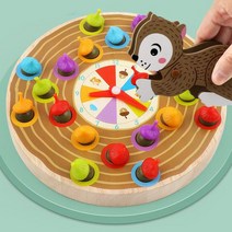 다람쥐 트램프 게임 소근육 시지각 색상 숫자 인지 보드게임 원목 교구 메모리 훈련 장난감, 다람쥐클램프게임