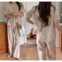 여자 린넨 투피스 여름 정장세트 오피스룩 마정장 세트 셔츠 와이드핏 통바지 3040대 미시룩