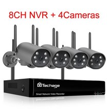 베이비모니터 스마트홈 펫 강아지 카메라 CCTV Techage-8CH 5MP 무선 와이파이 시스템 컬러 나이트 비전 PTZ 보안 비디오 감시 키트 2 웨이 오디오 자동 추적, 02 8CH NVR 4 Camera B_03 3T