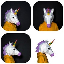 종이가면 페이퍼크래프트 도안 3D 모형 접기 DIY 페이퍼토이 동물 입체퍼즐 토끼 유니콘 여유 호랑이 말, X + 일반타입