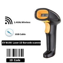 USB 및 2.4GHz 기능이 있는 EVAWGIB 무선 바코드 스캐너 창고 라이브러리 익스프레스 스토어용 1차원 및 2차원 바코드 리더기, EV-WJ08 Laser 1D