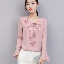 SAMARA 가을 여성 쉬폰 루즈핏 프릴 블라우스 56500282