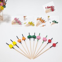 맘앤팩 대나무 장식용 꼬지 100개입 일회용 어린이 파티용 과일 샌드위치 햄버거 모양 꼬치 꽂이, 초록(크로버)