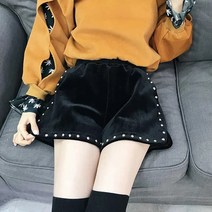 여자 겨울 가을 캐주얼 벨벳 슬림핏 코듀로이 허리 밴딩 와이드 팬츠 일자핏 5부 반바지 슬랙스 빅사이즈