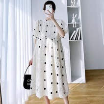 만삭 임산부 여름 반팔 도트 땡땡이 원피스 나들이 하늘하늘 프릴 편안한 브이넥 E220