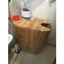 나무 목욕 작은 가정용 전신 성인 반신욕조 반신욕기 욕조 1인 간이 반신욕 가정용사우나, 길이 90 x 폭 58 x 높이 70 커버