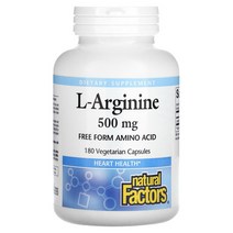 188573 Natural Factors L-아르기닌 500mg 베지 캡슐 180정, 90 개
