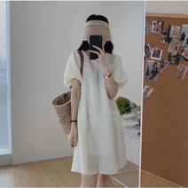 더사바 라운드넥 퍼프소매 주름원피스