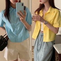 컬러풀 크롭 여성 숏 셔츠 블라우스 반팔 여름 남방