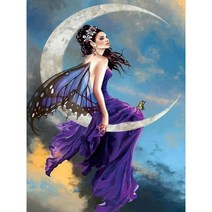 DIY 피포페인팅 달빛 요정 나비요정 인물화 색칠하기 여신 미녀 성인 쉬는 시간 즐기는 스트레스 해소 유화그리기 집콕취미 선물용 액자프레임포함 40*50CM, 달의요정그리기H번