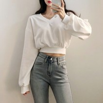 데일리 크롭 브이넥 맨투맨