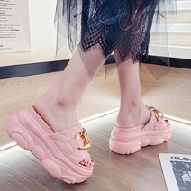 왕골드체인 8cm굽 여성키높이슬리퍼 통굽슬리퍼
