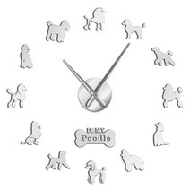 무타공시계 아트월시계 푸들 큰 손 현대 벽시계 Pudelhund DIY 대형 식당 벽 장식 Caniche 거울 효과, 02 Silver_03 27 Inch