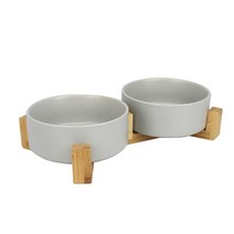 your piese 애완 동물 용 도자기 후드 그릇 대나무 스탠드 2 연속 미끄럼 방지 완비 전도 방지 공간 절약 보관 먹이 수납