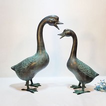 브론즈아트공방 오리 한쌍 동 브론즈 녹청 조각상 조각품 장식품 모형 정원 연못 야외 카페 상점 꾸미기, 브론즈