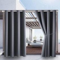 야외 실내 커튼 너비 132.1 x 길이 160cm(52 63인치) 테라스용 - 내후성 창문 패널 프라이버시 보호 그로밋 탑 단열 홈 현관 퍼걸러 잔디 정원 온수 욕조 공간용(패널, Grey_W105 x L95 | 2Pcs
