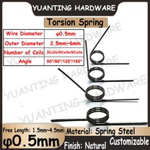 10Pcs 와이어 직경 0.5mm 3/6/9 코일 스프링 스틸 V 스프링 비틀림 작은 머, 01 3Coils Degree 60, 01 0.5mm (10Pcs)