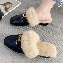 겨울 털신 저렴한 뮬 발편한 사무실 실내화 여성 털 슬리퍼 225-255 싼 플랫슈즈