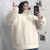 겨울 풀오버 아노락 양털 후리스 여성 오버핏 흰색 터틀넥
