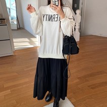빅걸스토리 빅사이즈 여성 기모 M 레터링 레이어드 겨울 캉캉 롱 원피스