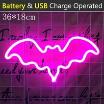 네온사인만들기 장식 led 달 스타 네온 사인 빛 네온 야간 조명 배터리 usb 운영, 핑크 박쥐