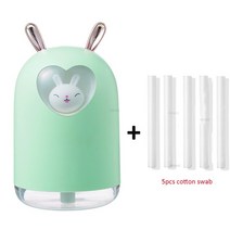 차량용가습기 usb 미니 휴대용 가습기 사랑스러운 토끼 공기 300 귀여운 애완 동물, 녹색 및 5 필터