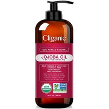 Cliganic USDA Organic Jojoba Oil 16oz with Pump 100% Pure Bulk Moisturizing Oil for Face Hair Skin & Nails Natural Cold Pressed Hexane Free, One Color／Tea Tree