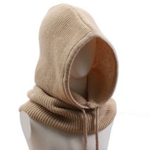 로멜로 남녀공용 넥워머 니트 바라클라바 후드 모자, 베이지