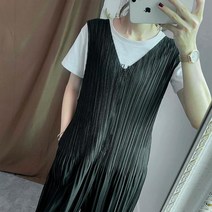 입체 이중주름 플리츠 브이넥 집업 루즈핏 민소매 점프수트 와이드 팬츠 주름 체형커버