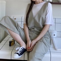 여성 데일리 점프수트 슈트 팬츠 프리스 린넨 브이넥